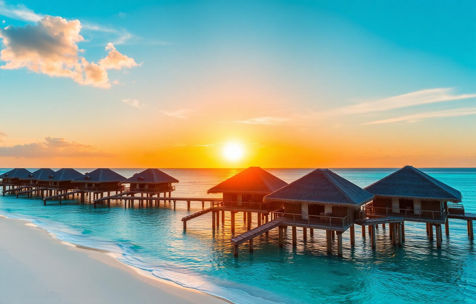 Destino turístico paradisíaco ao pôr-do-sol